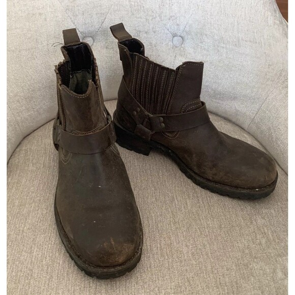 GBX Leather Boots Sz 7.5 Brown Harness Moto Boots Riding Ankle Boots Mens 42452 - Picture 2 of 9